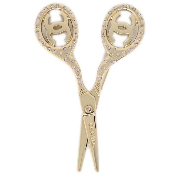 Chanel Scissors Brooch Pin Gold Rhinestone - Picture 1 of 9
